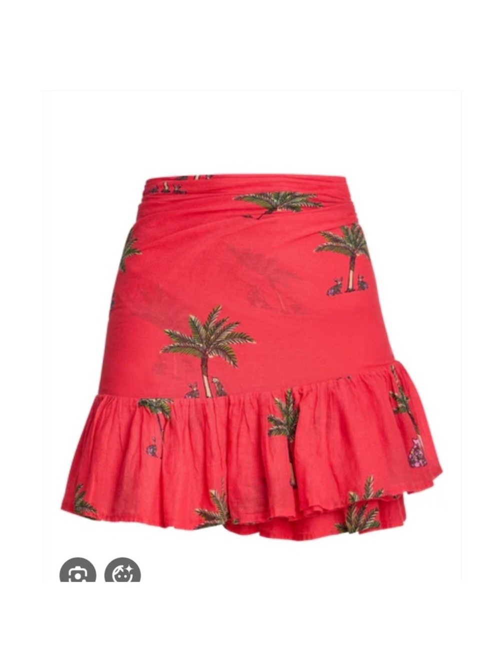 Red Palm-Print Ruffle Mini Skirt